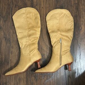 Wide Calf Knee High Kitten Heel Boots